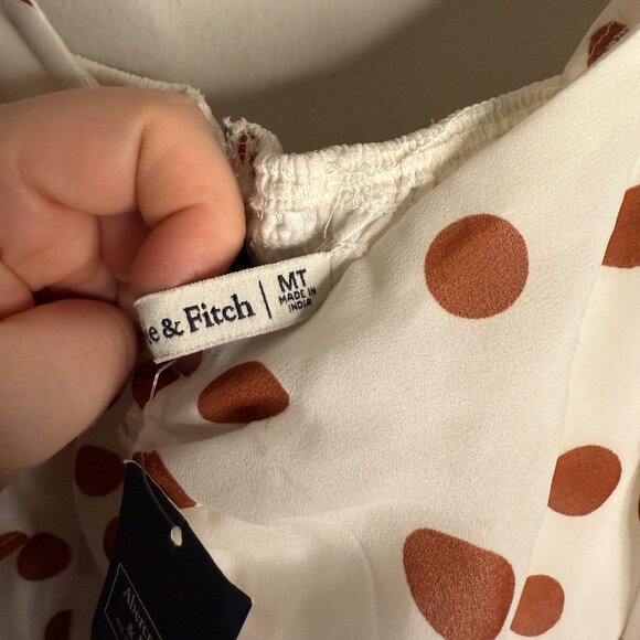 Abercrombie & Fitch Women's Medium White Brown Polka Dot Flutter Sleeve Dress - Picture 4 of 7